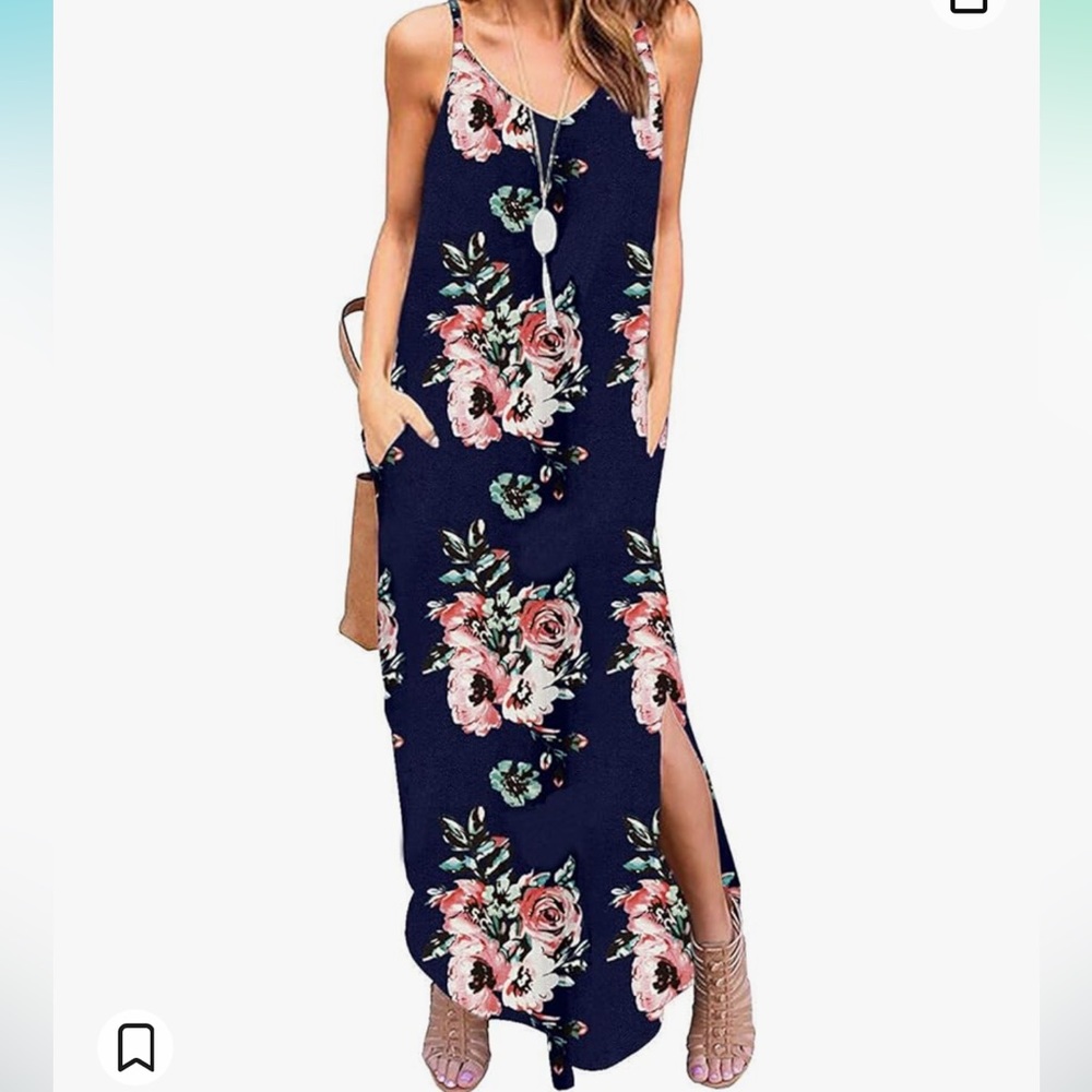 NWT floral maxi dress pockets dolphin hem navy